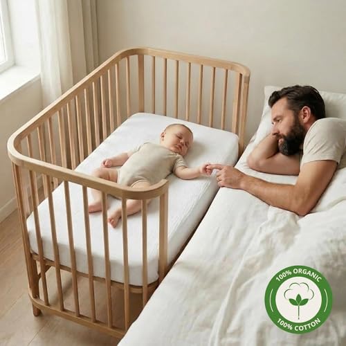 Image of Crib Sheets - Organic Cotton Muslin Fitted Crib Sheet - Standard Size for Baby Boy and Baby Girl 28 inch x 52 inch Ultra Breathable. 2-Pack(Soft White)