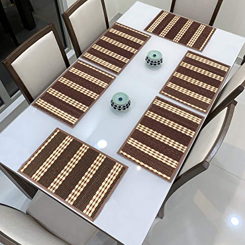Image of HOKIPO Bamboo Table Mats for Dining Table, Set of 6 Wooden Placemats, 45x30 cm, Brown (AR2817)