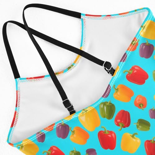 senya Girls Swimsuits One-Piece Swimwear Tie Bathing Suit Beach Summer Round Neck 7-8T Colorful Pepper Pattern4