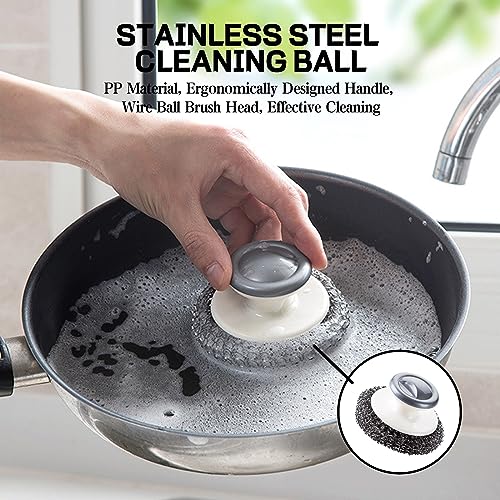 Image of Steel Wool Scrubber Handle Reusable Steel Wool Brush Steel Wool Brush with Handle Stainless Steel Wool Scrubber with Handle Heavy Duty Pot Scrubbers for Kitchen Dish Scrubber Cleaning Brush