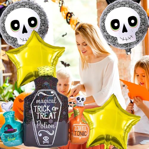 Image of Rozi Decoration Halloween Bottle Foil Balloons | Magical Bottle Theme Foil Balloons | Halloween Decoration Items for Living Room, Multicolor, 5 Pieces
