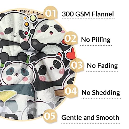 Personalized Panda Blanket Gifts with Name - 60"x80" Cute Throw Blanket for Kids, Adults - Black Soft Fuzzy Blankets for Bed, Couch & Living Room