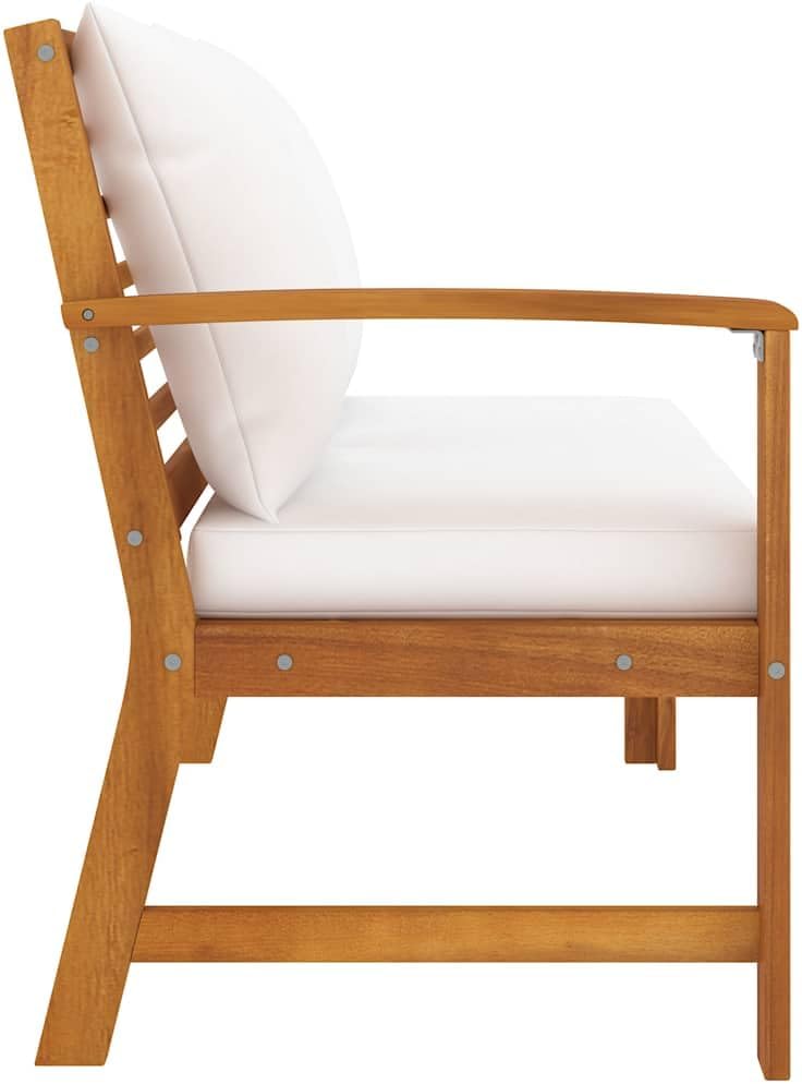 vidaXL Cream Cushioned Patio Bench 45.1", Solid Acacia Wood with Weather- Features and Easy-to-Clean Oil Finish