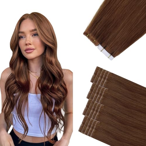 Image of Sindra Invisible Tape in Hair Extensions Human Hair Auburn Ginger | 18 Inch 50g 20pcs, Seamless Injected Tape Ins, Add Volume, Remy Human Hair Extensions, Lightweight Wear