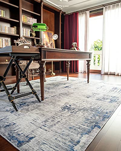 Resare Modern Abstract Area Rugs 5X7 Distressed Rug Machine Washable, Ideal Home Decor, Navy #TOP3