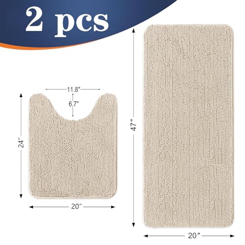 Image of OLANLY Bathroom Rugs Sets 2 Piece, Soft Absorbent Chenille Bath Mats and U-Shaped Contour Toilet Mat Area Rug Set, Machine Washable Bath Carpet, Home Decor Accessories(47 inchx20 inch+24 inchx20 inch, Sand)