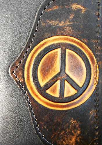 Mens Handcrafted Leather Trifold Wallet Peace Sign2