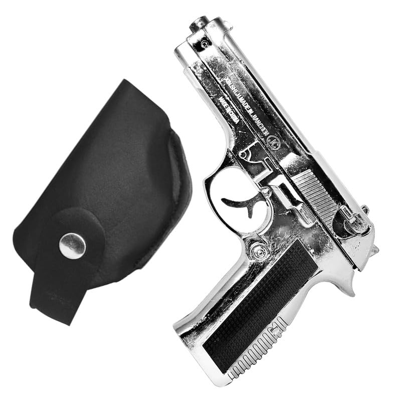 Image of Heavy Metal Gun Pistol Shaped with Barrel Pull Back System and Holster Pocket Lighter