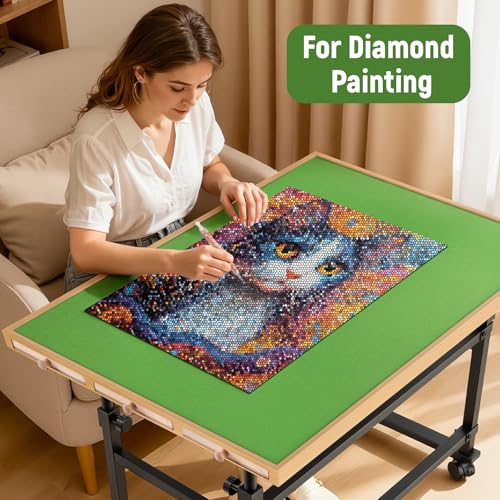Tranqio 1500 Piece Jigsaw Puzzle Table with Metal Lazy Susan, Rotating Adjustable Height Puzzle Desk with Legs for Adults, 4-Tilting-Angle Portable Wooden Game Board with 6 Drawers & Cover by Tranqio - Image 8