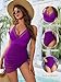 Blooming Jelly Women One Piece Swim Dress Tummy Control Swimsuits Slimming Mesh Sheer Bathing Suit (L, Purple)