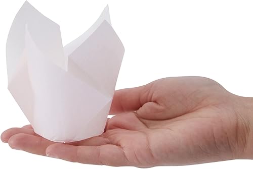 Vista 25 de Juvale Tulip - Moldes para cupcakes – 100 unidades de papel pergamino blanco de 2.2 x 3.15 pulgadas para hornear, papel de tulipán jumbo