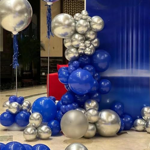 Image of MEBAY Blue Silver Black Balloons Garland Arch Kit, 146 Pcs Royal Light Blue Metallic Confetti Silver Balloons for Baby Shower Graduation Anniversary Retirement Birthday Party Decoration