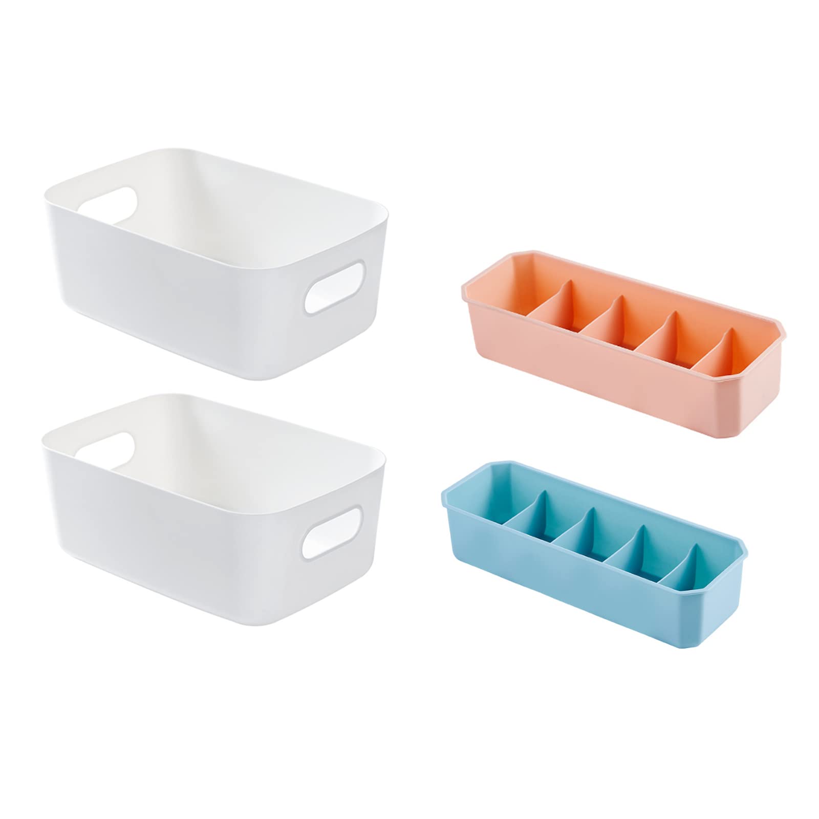 LYLYMYKHHSmall Storage Bins Plastic Pantry Organizer Basket, Small Household Containers Cube with Cutout Handles for Kitchen Organizing Shelf Nursery Home Countertop Storage Boxes (White-L)