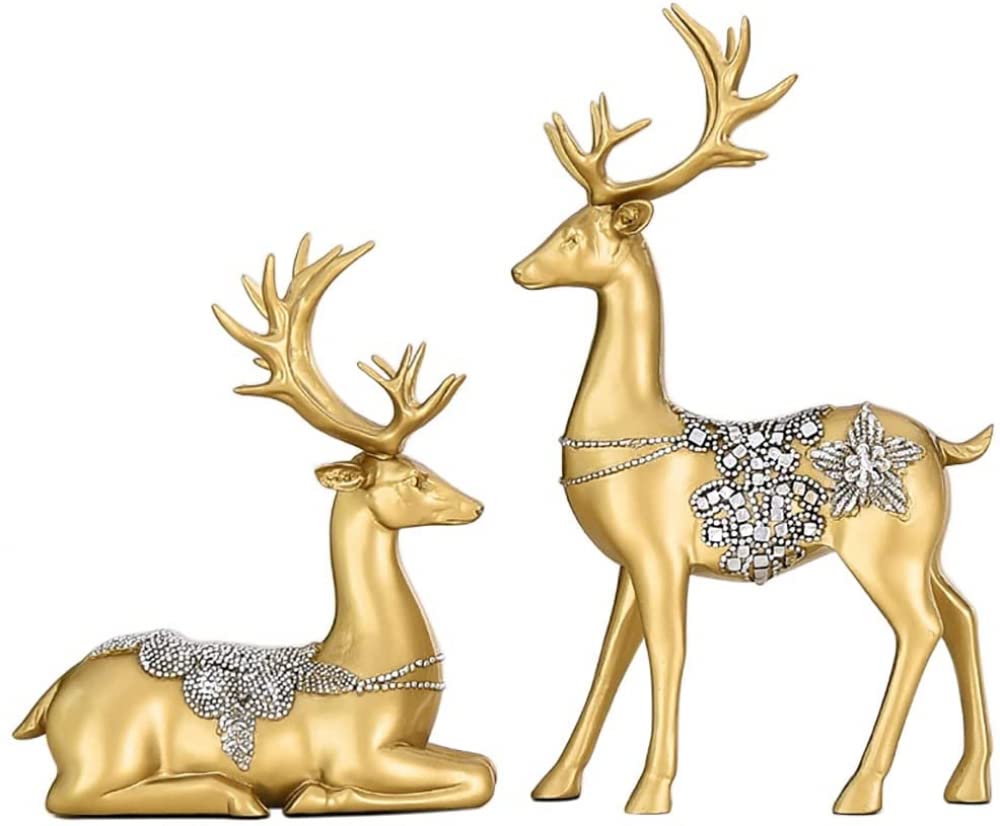 VHKJewE 2Pcs Individuality Deer Figurine Statue Home Office Tabletop Ornament Elegant Supplies(Golden)