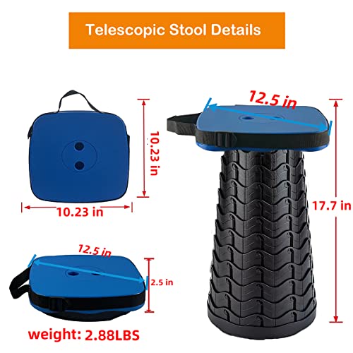 Image of Collapsible Camping Stool with Seat Cushion & Nylon Bag, Square Portable Telescopic Stool, Lightweight Sturdy Foldable Stool for Camp Fishing Picnic, Max Load 550 lb