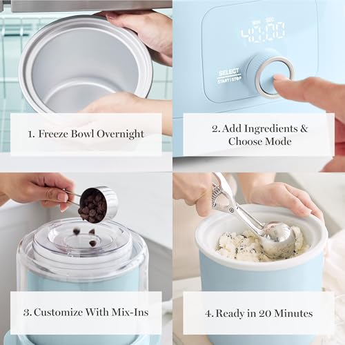 Image of Martha Stewart Ice Cream Maker, 2 Quart Double-Insulated Freezer Bowl, Sorbet & Frozen Yogurt, Ready in 20 Minutes, Mix-Ins Chute, Easy to Clean, Sky Blue