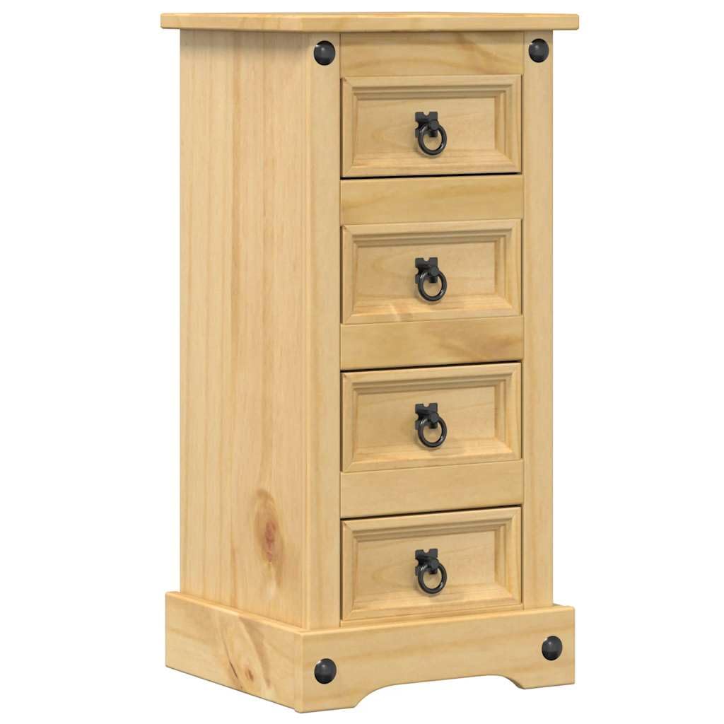 Table de Chevet Corona 4 Tiroirs Style Rustique Pin