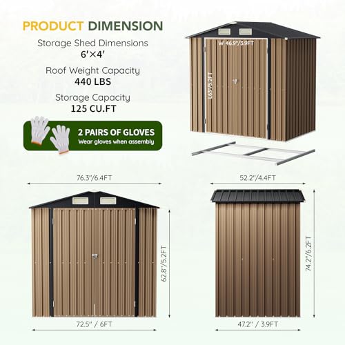 Image of Breezz 4X6FT Outdoor Steel Storage Shed with Frame Floor,Lockable Doors, Weather-Resistant Metal Tool Shed for Garden, Backyard, Patio, and Utility Storage
