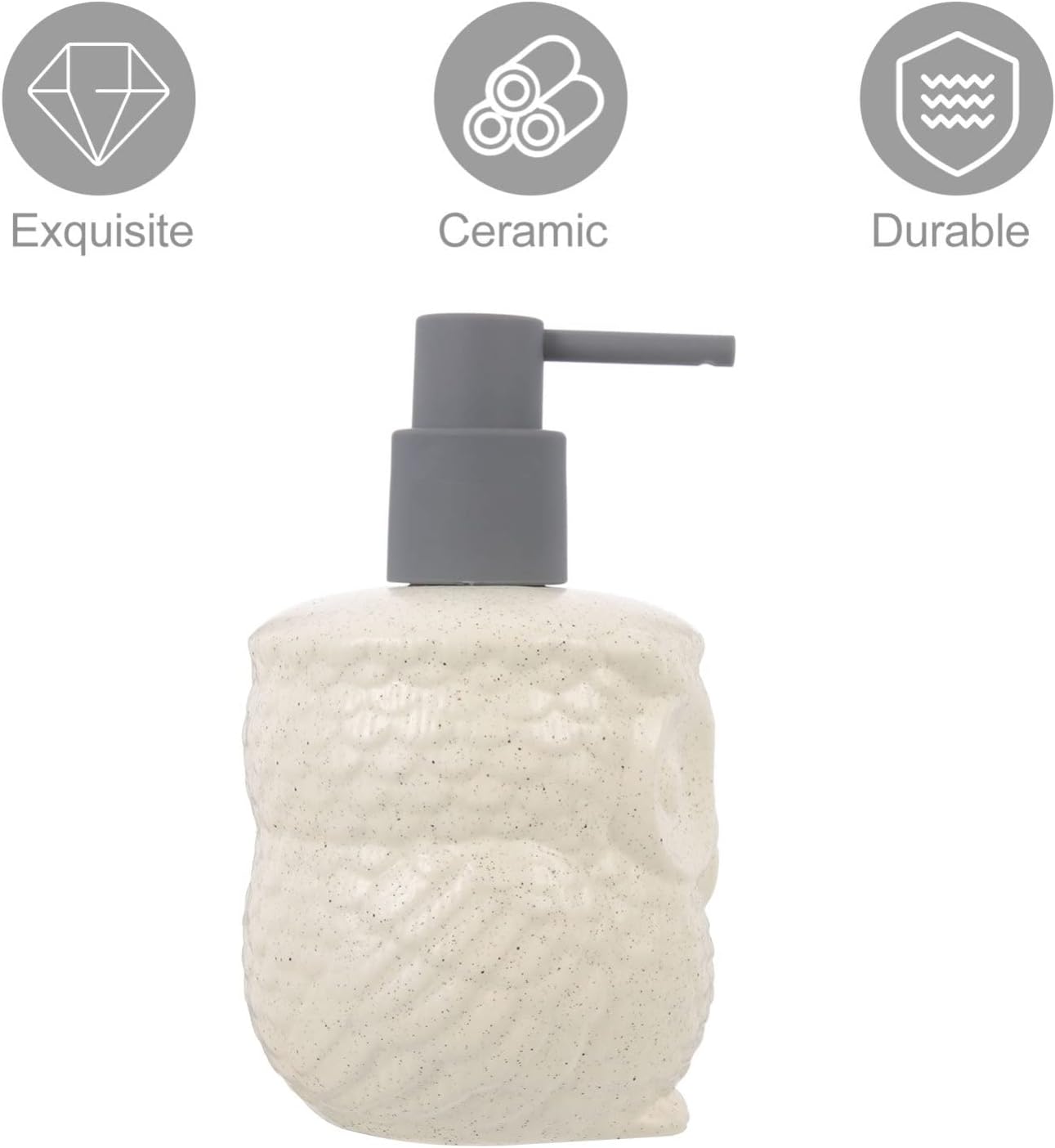 Zerodeko 440ml Ceramic Owl Soap Dispenser Pump Lotion Container for Bathroom Kitchen