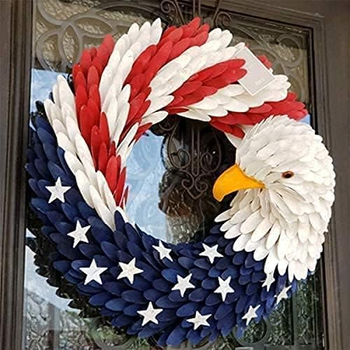 American Eagle Wreath, Americana Patriotic Wreath USA July 4th Wreath, Glory Patriotic American Flag Wreath for Front Door Window Wall Decoration (A, 15" )