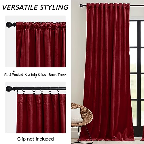 Image of RYB HOME Red Velvet Blackout Curtains 84 inches for Bedroom Living Room | Thermal Insulated,Room Darkening,Super Soft Velvet,Christmas Backdrops,Movie Theater Stage Party Decor,W52 x L84,2 Panels