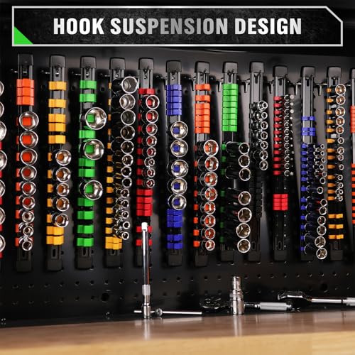 22-Piece Socket Organizer & Magnetic Wrench Organizer Set, 1/4", 3/8", 1/2" Drive Socket Holder, Total 64 Slots Metric & SAE Magnetic Wrench Holder (Socket, Wrenches not Included)