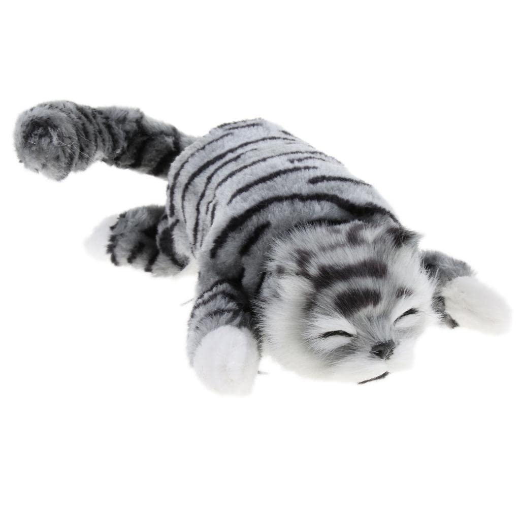 Plush Stuffed Fuzzy Electronic Cat - Electric Rolling & Wagging Tail Pet Animal Ornament - Grey