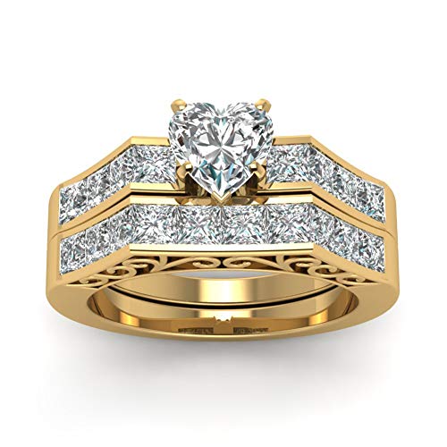 Two Rings His Hers Wedding Ring Sets Couples Rings Women's 10k Yellow Gold Filled White CZ Wedding Engagement Ring Bridal Sets & Men's Stainless Steel Wedding Band3