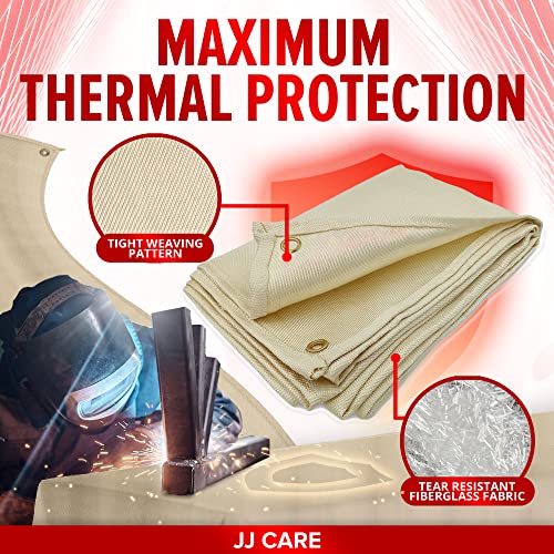Jj Home Goods Heavy Duty Welding Blanket Fireproof 8X8Ft [850Gsm Thick] With Brass Grommets 1000°F Fiberglass Fire Retardant Welders Blanket For Home, Grills, Smokers, Industrial Use #TOP3