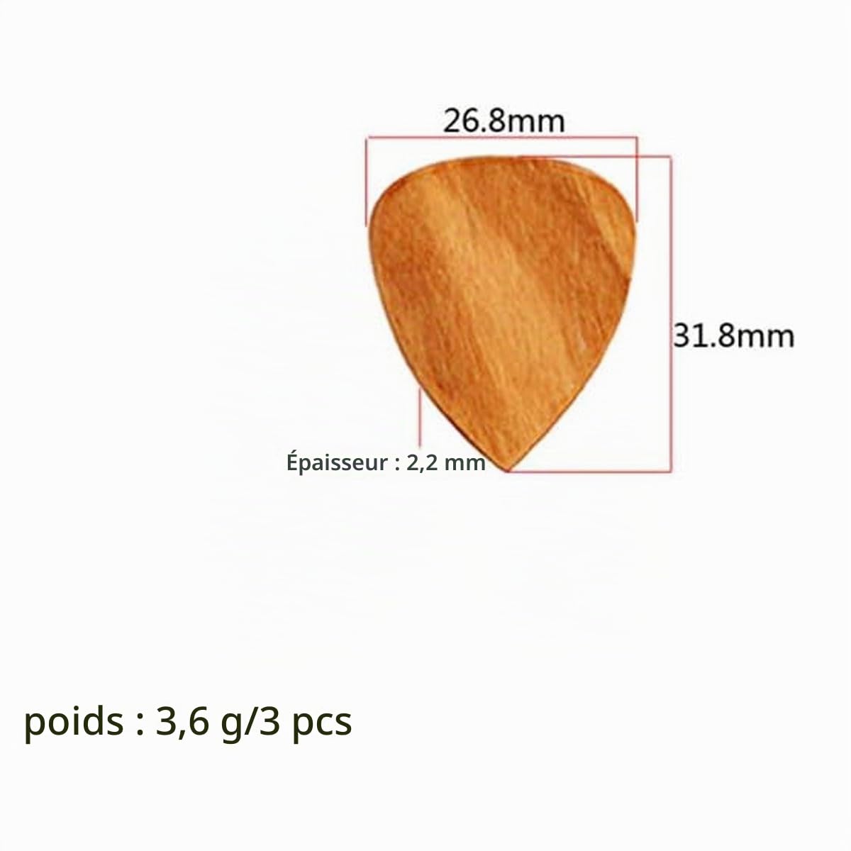 Alnicov – Lot de 3 médiators en bois d’olivier pour guitare électrique, guitare acoustique ou basse