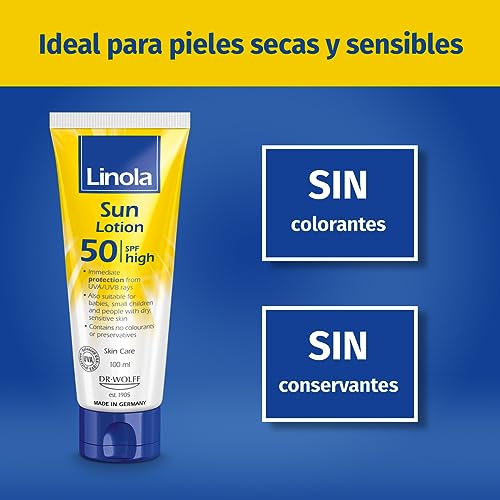 Linola-Sun-Lotion-100-ml-FPS-50-Filtro-UVA-y-UVB-Proteccion-solar-para-bebes-ninos-pequenos-y-adultos-con-piel-sensible-o-seca-Cuidado-medico-de-la-piel-Desarrollado-por-expertos