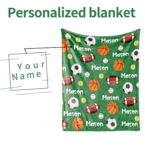 Image of Custom Ball Blanket with Name for Boy Personalized Name Blanket for Kids