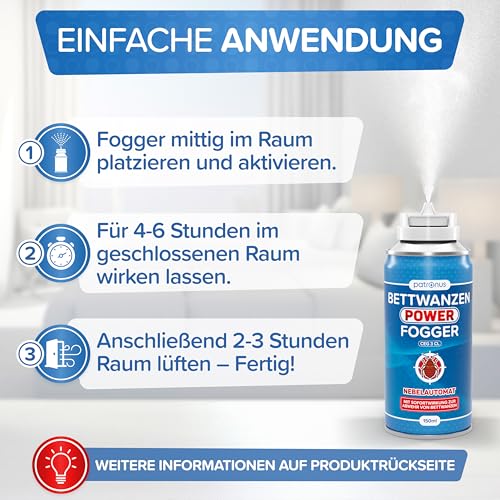 Patronus Bettwanzen Power Fogger - 2x 150ml - effektiver Vernebler mit maximaler Sofortwirkung zur BettwanzenAbwehr, für schwierig erreichbare Bettwanzen-Verstecke, aus deutscher Produktion