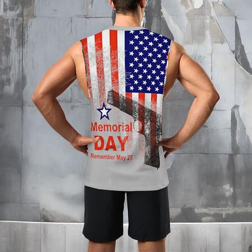 Image of Zhyaj Summer Tanks Top for Men Flag Graphic Print Sleeveless Shirts Casual Working Out Vest T-Shirts Loose-Fit Men's Tank