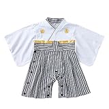 [regalo] ベビー 袴 ロンパース 70～80cm 長袖 コットン 七五三 和装 お宮参り 百日祝い 初節句 (80cm ホワイト紋付Ａ)