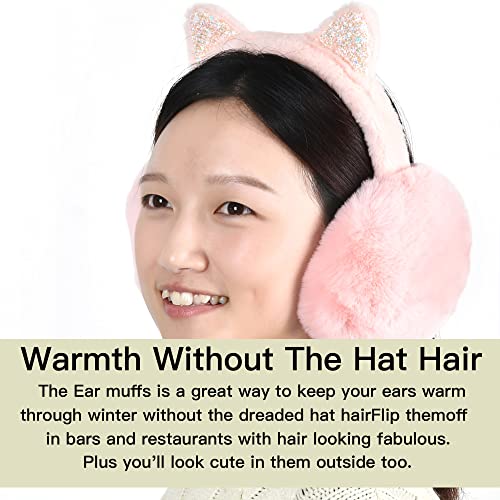 Fsmiling Women's Winter Warm Cat Ear Muffs Cute Catear Earmuff For Girls Fluffy Ear Cover Cold Weather Foldable Faux Fur Outdoor Earwarmer #TOP6