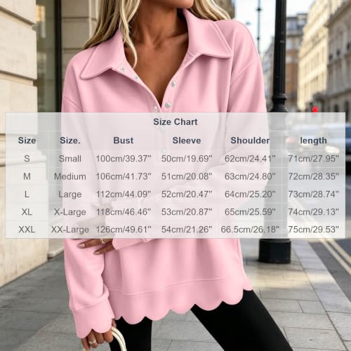 Womens Scalloped Sweatshirt Casual V Neck Pullover Button Up Tops - image 6