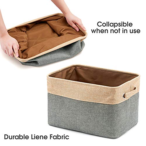 EZOWare Set of 3 Large Canvas Fabric Tweed Storage Organizer Cube Set W/Handles for Nursery Kids Toddlers Home and Office - 15 L x 10.5 W x 9.4 H -Gray/Brown