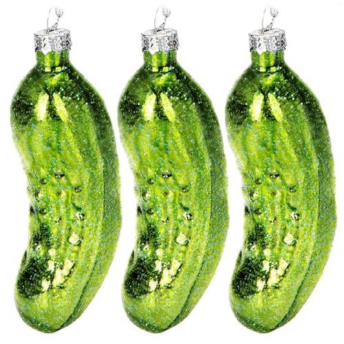 COM-FOUR® 3X Glas Christbaumschmuck 10 cm - Große Weihnachtsgurke...
