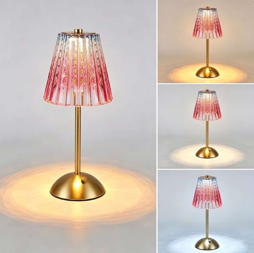 ONXE Wireless Crystal Table Lamp,3 Way Dimmable Touch Lamp, 2000mAh Battery Operated, Cordless Lamp for Bedroom Dining Hall Bedside Tables Home Decor (Red)