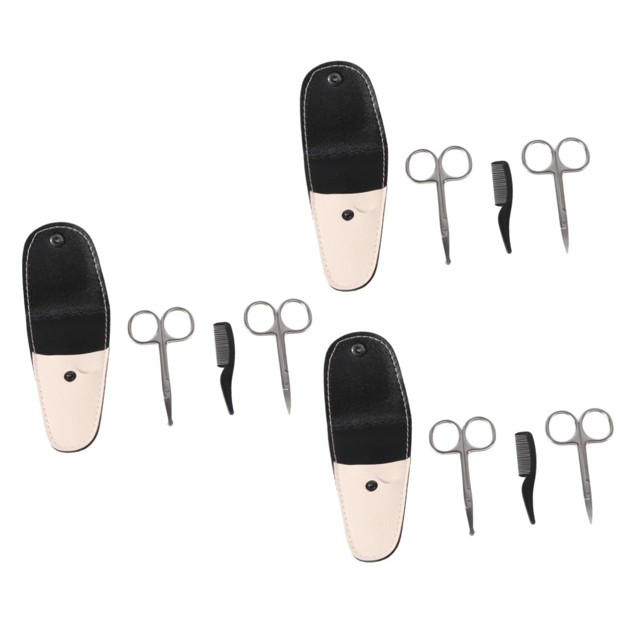 minkissy 12pezzi Forbici Per Barba e Ritocco Naso Acciaio Inossidabile Include Forbici Punta e Rotonde Custodia Pelle Bianca e Piccolo Pettine Kit Professionale Per Toelettatura Uomo