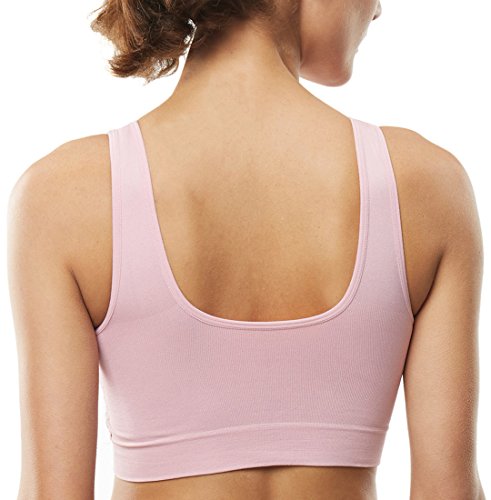 Belugue Women's Seamless Lace Overlay Bralette Wire-Free Sports Bra Pink XXL - Image 3