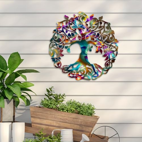 YBLCOZYC Colorful Tree of Life Metal Wall Art - Elegant Hanging Decor for Home, Office & Living Room with Vibrant Symbolic Design(40CM/16IN)