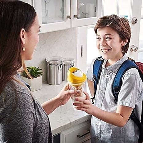 CRUNCHCUP Bundle & Save on Two Portable Cereal Tumblers - No Spoon, No Bowl, It's Cereal on the Go [Green & Yellow]