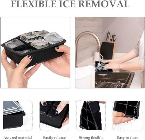Silicone Ice Cube Trays,Sphere Ice Ball Maker with Lids & Large Square Ice Cube Molds for Cocktail, Freezer,Juice,Chocolate - Black, 100029-95UKA01 - Image 6