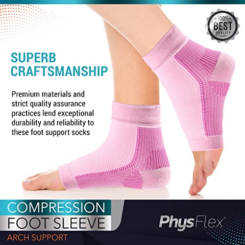 Physflex Compression Socks For Plantar Fasciitis, Achilles Tendonitis Relief - Ankle Compression Sleeve For Heel Spurs, Foot Swelling & Fatigue - Arch Support Brace For Everyday Use (Pink, Medium) #TOP5