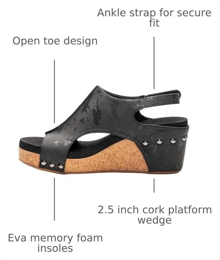 Image of Corkys Footwear Womens Carley Wedges, Featuring Corkys EVA Foam Cushioned Insoles, A 2.5 Inch Heel, Lightweight For All Day Wear, And Hook And Loop Closure