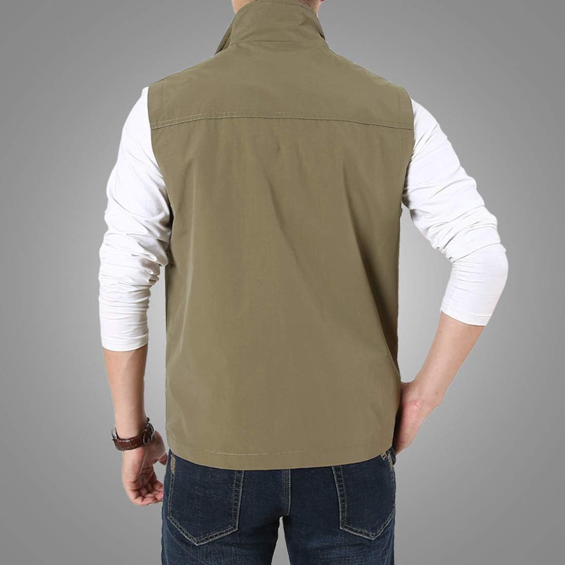 Herrenwesten Outdoor, Lässige Leichte Weste Mit Mehrfachtasche, 100% Baumwolle Multifunktionsarbeit Für Reisen Fotografie Camping Jagd, Khaki, XL