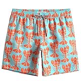 MaaMgic Herren Badeshorts, Boardshorts für Männer mit Kordelzug, Schnelltrocknend Trainingshose mit Mesh-Futter MEHRWEG Hummer-Grün Orange L