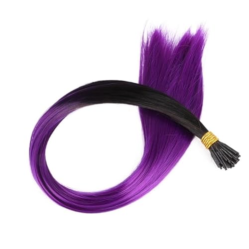 50ストランド 22インチ 長さ 耐熱性 合成チップ マイクロリング ヘアエクステンション パーティー用(T1b purple)